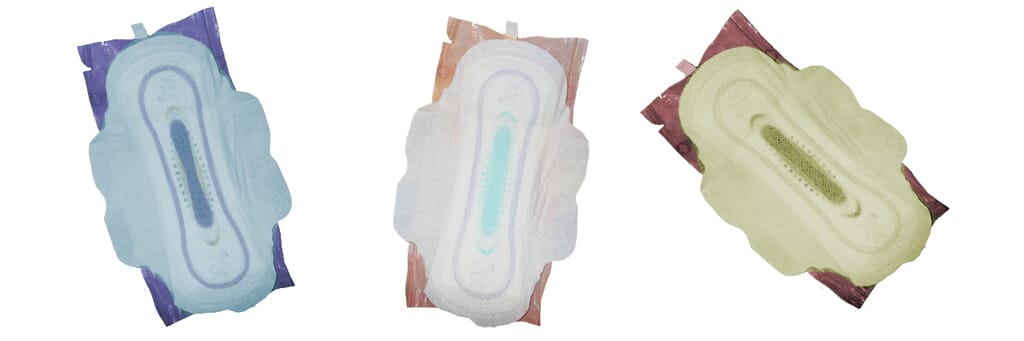 Three opened menstrual pads
